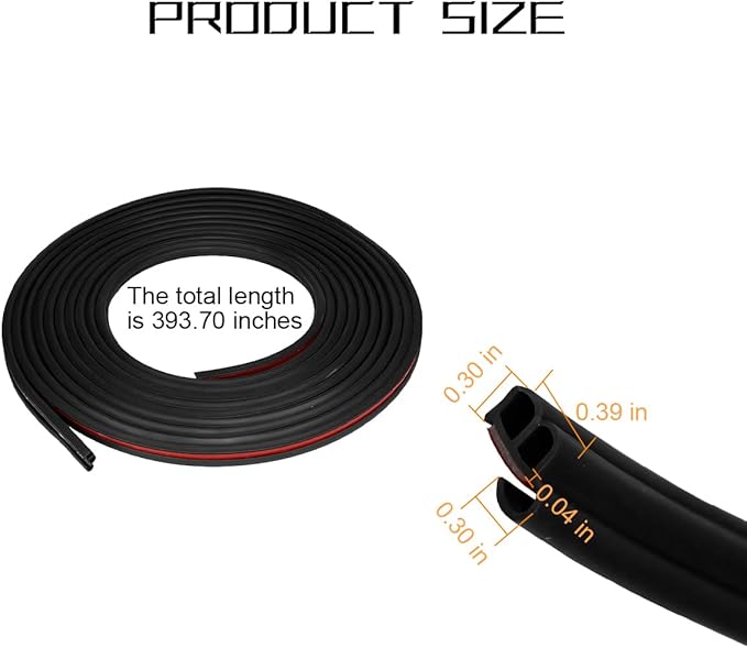 Osilly Car Door Rubber Seal Strip, 32.8Ft Self Adhesive Weather Stripping Automotive Edge Trim, Weatherstrip Soundproof Vehicle Tailgate Window Sealing Cover, Universal for SUV RV Truck (Black)
