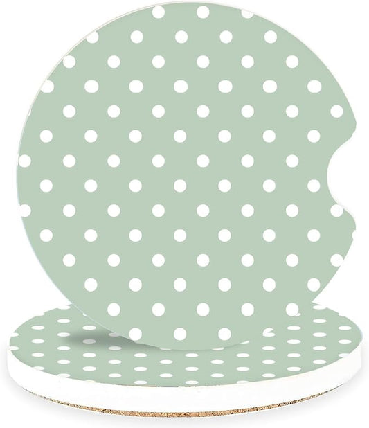 Ceramic Car Coasters – Absorbent Car Cup Holder Coaster Set for Women, Cute Aesthetic Car Accessories for Girls, 2 Pack (Turquoise Green)