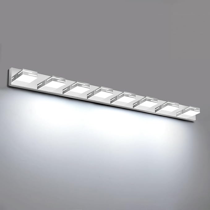 LED Modern Bathroom Vanity Light Fixtures, Dimmable Chrome Vanity Lights for Bathroom Lighting Fixtures Over Mirror, with 360° Rotatable Heads 8-Light 54-inch (Cool White 6000K)