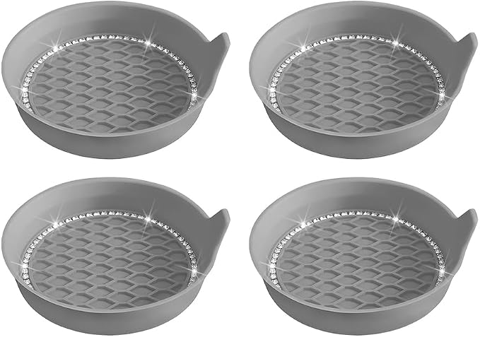 4PCS Bling Car Cup Holder Coaster, Crystal Rhinestone Insert Dustproof Non-Slip Drink Cup Mat, Diamond Shockproof Auto Interior Water Bottle Pad Cushion Coaster, Universal Fit (Gray)