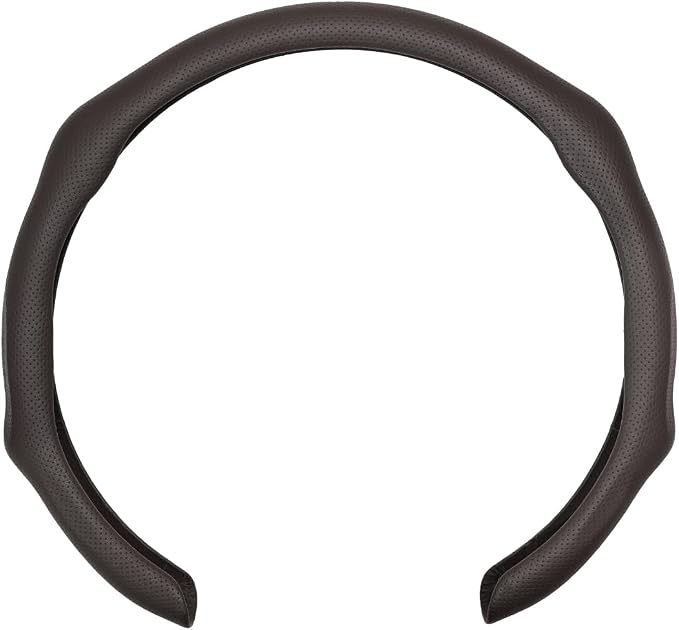 Nappa Leather Car Steering Wheel Cover Non Slip Vehicle Steering Wheel Cover Protector Quick Install Comfy Automotive Interior Decor Universal fit 14½ to 15 inches Pickup SUV, Mocha Brown