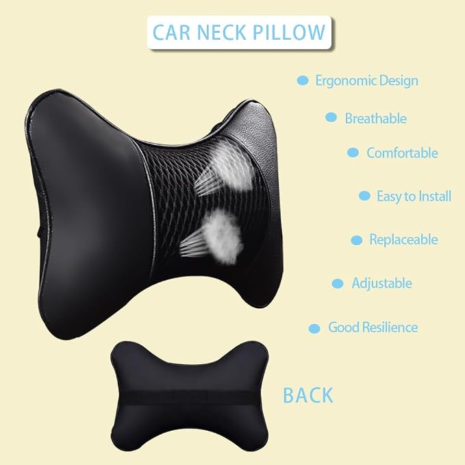 2 Packs Car Neck Pillows Dual-Side PU Leather Car Headrest, Black | Universal Soft Neck Support Pillow for Car, Home, Office, Travel Adjustable Auto Neck Pillow Neck Shoulder Pain Relief