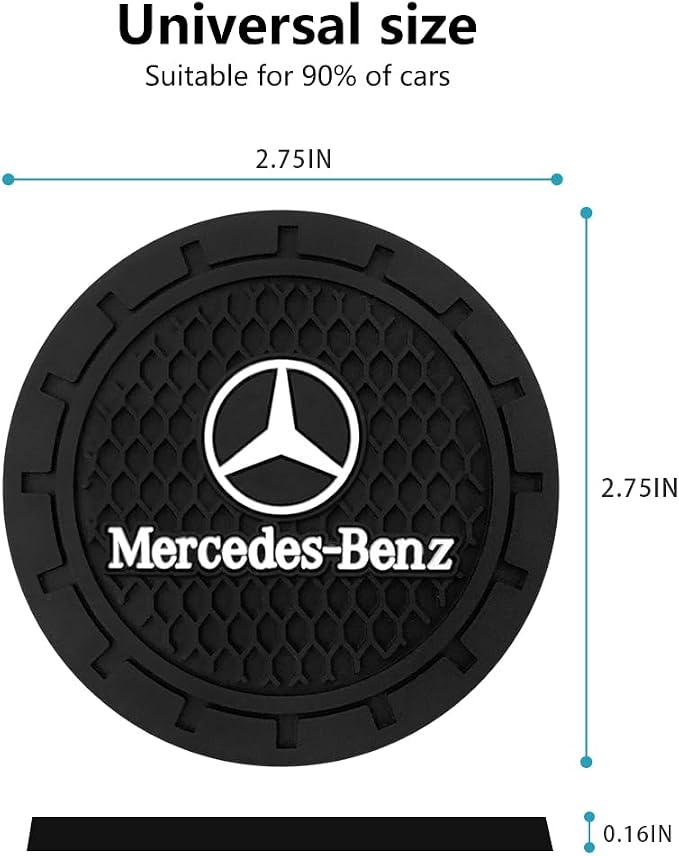 Car Cup Holder Coaster for Mercedes Benz Recessed Silicone Cupholder Coaster Interior Accessories 2.75in 2Pack Black