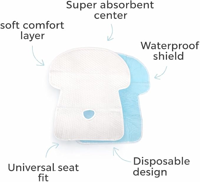 Disposable Seat Liners for Car & Travel (10-Pack), Leak-Proof Absorbent Pads, Protects Vehicle Seats, Strollers & Boosters from Spills, Odors & Moisture
