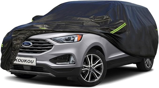 KouKou Waterproof SUV Car Cover Suitable for Ford Edge from 2007 to 2025, 7 Layers Windproof All Weather Waterproof Outdoor Cover Sun Rain UV Dust Snow Protection. Black