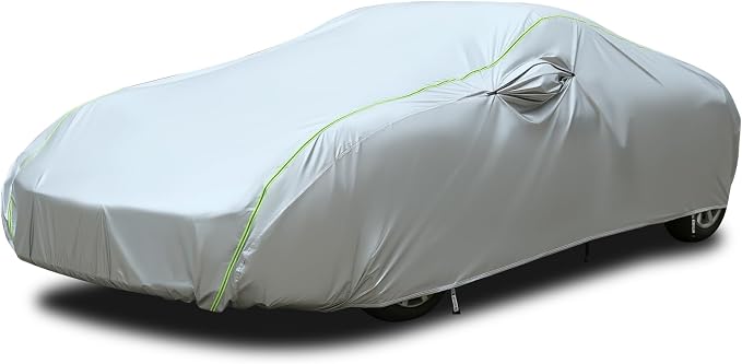 Tecoom Car Cover Waterproof All Weather, Windproof UV Sun Rain Snow Protection Outdoor Full Cover with Top Reflective Strip, Door Zipper, Fit for Coupe/Convertible/Sport Cars (167-172 Inches)