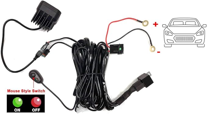 LASFIT Wiring Harness Kit 2 Leads 12V 18AWG Switch Power Relay Blade Fuse | for LED Light Bar Off Road Lights LED Work Light Pod Light