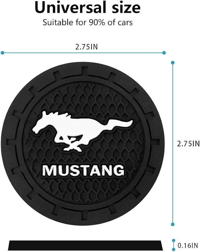 Car Cup Holder Coaster for Ford Mustang Cupholder Coaster Interior Accessories 2.75in 2Pieces Black