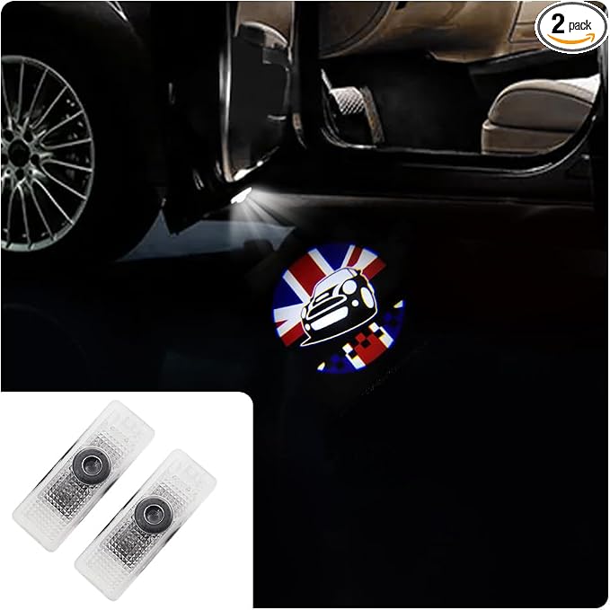 2 pcs LED Car Door Logo Lights Courtesy Projector Laser Puddle lamp Ghost Shadow Light Accessories Compatible with r55/r56/r57/r58/r59/r60/r51/f54/f56/f55/f60 (01)