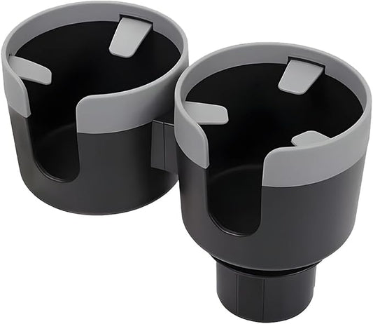 Car Double Cup Holder Expander, 2 in 1 Multifunctional Vehicle Cup Holder Adapter with Adjustable Base, Auto Drink Bottles Extender Organizer, Universal for SUV Automobile Truck (Gray)