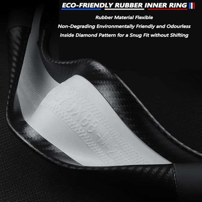 Steering Wheel Cover Compatible with Ford, Nappa Leather&Carbon Fiber Texture Steering Wheel Cover, 14.5-15 Inch Diameter with 2 Coasters and USB Fast Charging Cable (Black)