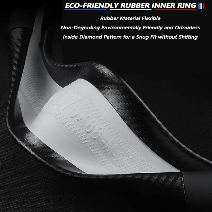 Steering Wheel Cover Compatible with Nissan, Nappa Leather&Carbon Fiber Texture Steering Wheel Cover, 14.5-15 Inch Diameter with 2 Coasters and USB Fast Charging Cable (Black)