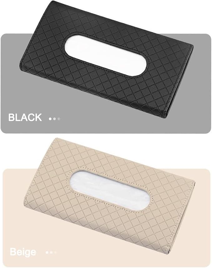 Car Sun Visor Tissue Holder, Car Napkin Holder, Premium PU Leather, Mask Holder for Sun Visor Vehicle, with Tissue Refill, Black