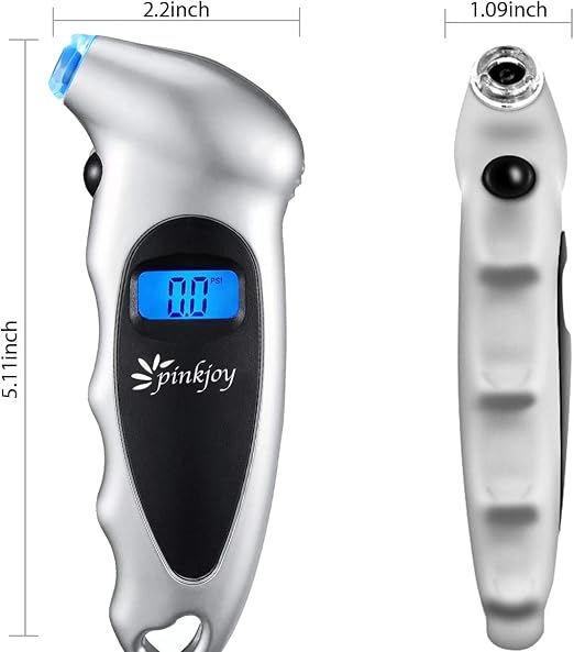 PINKJOY Digital Tire Pressure Gauge 4 Pack 150 PSI, 4 Settings, Tire Gauge for Car, Truck, Motorcycle, Bicycle with Backlit LCD and Non-Slip Grip (Silver)