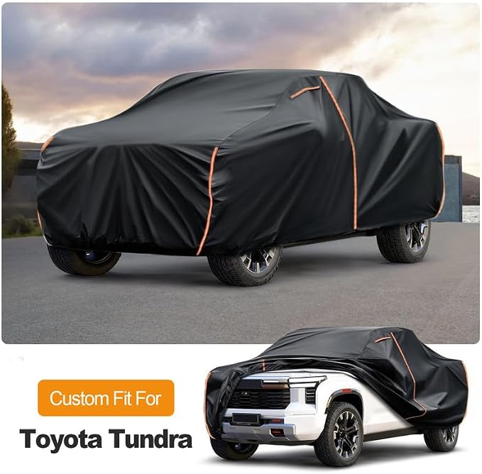Truck Cover Custom Fit for Toyota Tundra 2022-2026, Waterproof PEVA with Cotton Lining, All Weather Sun Rain UV Dust Snow Protection, Pickup Cover with Door Zipper