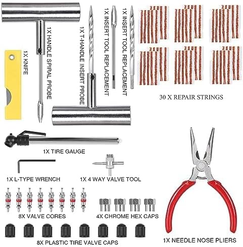 61Pcs Tire Repair Kit, Wheels Quick Seal, Universal Tire Repair Tools for Tire Repair for Car Truck Tractor Trailer Motorcycle