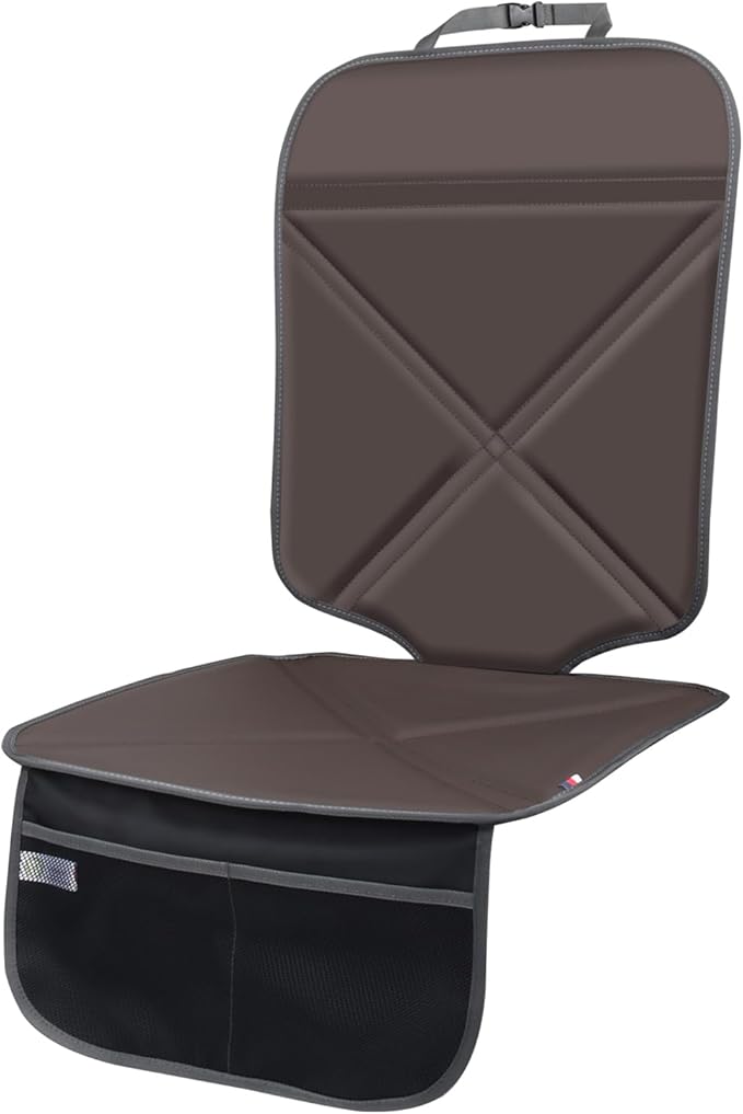 Viaviat Car Seat Protector Leather Waterproof Child Safety Seat Protector Cover with Thick Pad and 2 Large Pockets Durable Kick Mat for All Auto Seat (Brown)