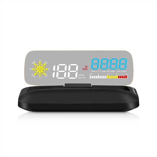 wiiyii Car HUD C5, Head-Up Display, OBDII & GPS Scanner, Vehicle Speed, Fuel Consumption, Clear Fault Code, Compatible with All Cars