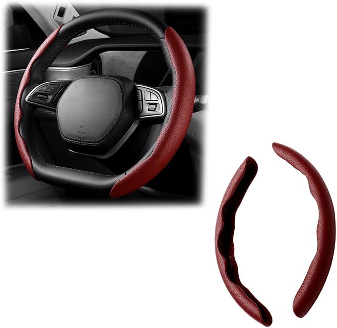 LoyaForba Car Steering Wheel Cover, Universal 15 Inch Leather Segmented Auto Steering Wheel Protector, Anti-Slip and Soft Breathable, Car Interior Accessories for Most Vehicle, SUV, Truck (Wine Red)