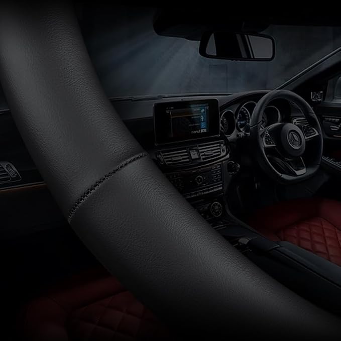 Carodi Leather car Steering Wheel Cover, Ultra-Thin, Comfortable, Non-Slip, Breathable, Universal 15 inches (Black)