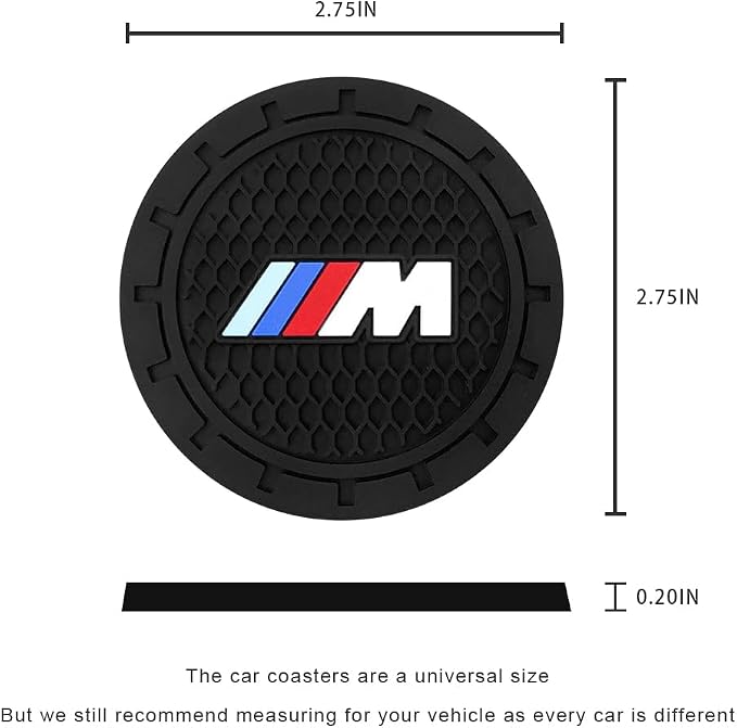 Black Silicone Car Coasters for BMW M Series Non-Slip Car Cup Holder Coasters,Car Interior Accessory for Car Cup Holder 2Pcs 2.75 Inch