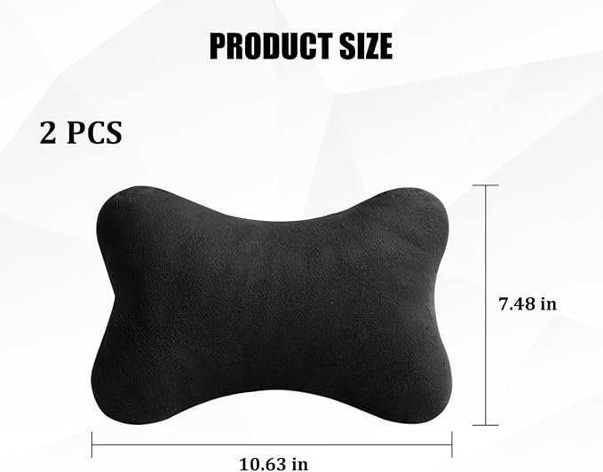 2PCS Car Neck Pillow, Soft Comfortable Vehicle Seat Neck Support Pillow Cushion for Relief Driving Fatigue, Breathable Auto Interior Headrest Neck Rest Pad, Universal for Vehicles (Black)