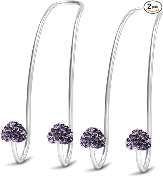 Guoord Car Headrest Hooks Decoration, 2 Pcs Bling Heart-Shaped Purse Hook Hangers, Auto Hooks Car Hangers and Durable Backseat Holder, Storage Universal for SUV Truck Vehicle（Purple）