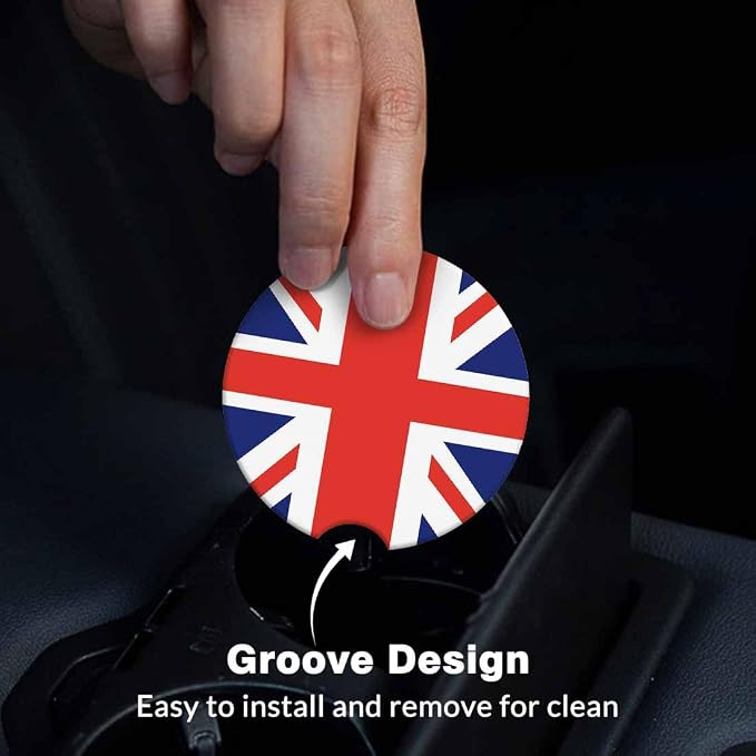 United Kingdom UK Flag Car Cup Holder Coaster 2 Pack Absorbent Ceramic Car Coasters for Cup Holders Car Accessories Interior for Women Men Universal Anti Slip Cork Base Cup Coasters with Finger Notch