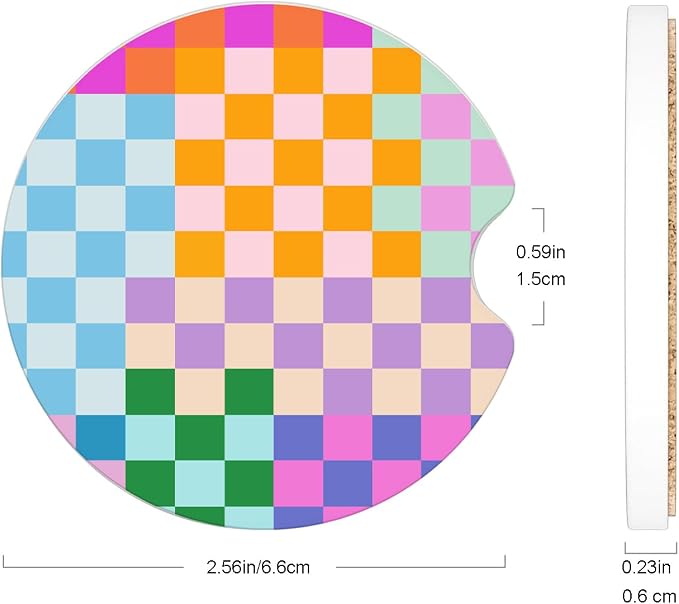 Ceramic Car Coasters – Absorbent Car Cup Holder Coaster Set for Women, Cute Aesthetic Car Accessories for Girls, 2 Pack (Pastel Parade)