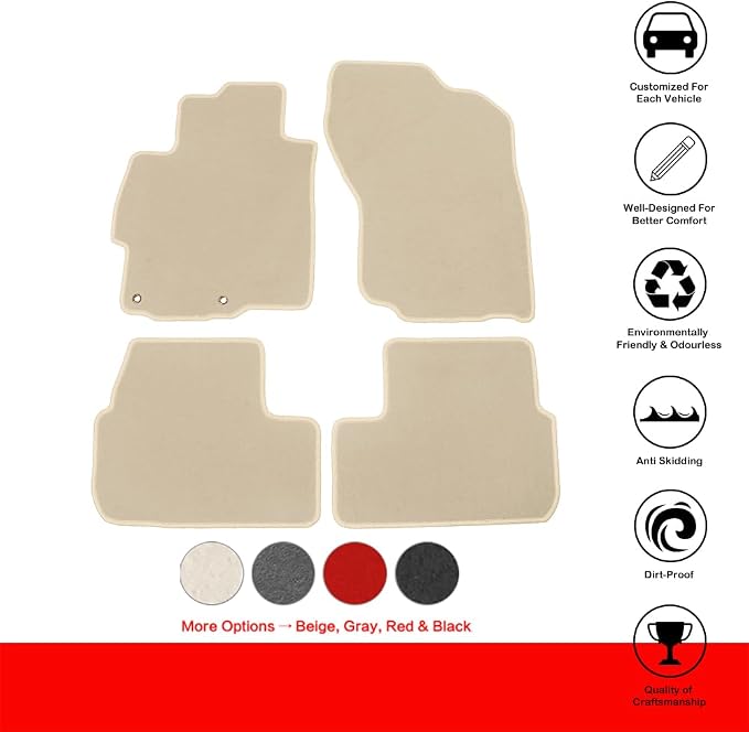 Fit 2008-2017 Mitsubishi Lancer Floor Mats Nylon Beige | IKON MOTORSPORTS, 4PCS Auto Car Front Rear Car Mats Carpets Replacement Factory Fitment 2009 2010 2011 2012 2013 2014