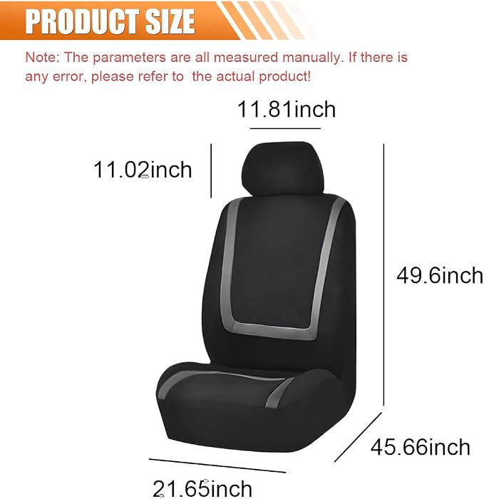 Car Seat Covers, Breathable Comfortable Automotive Seat Protectors, Anti-Slip 2 Front Seats Covers Airbags Compatible, Universal Washable Vehicle Accessories for Car, Truck, SUV (Black/Grey)