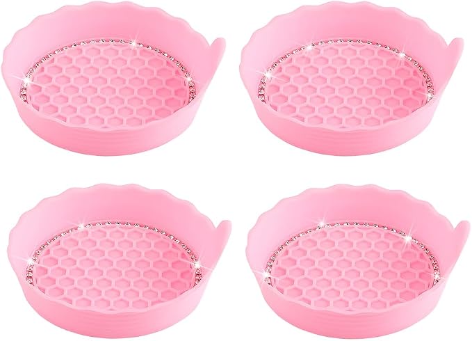 HZEL 4PCS Bling Car Cup Holder Coaster, Shiny Crystal Rhinestone Silicone Dustproof Drink Cup Insert Pad, Dazzling Automotive Interior Water Bottle Holder Embedded Mat, Universal Fit (Pink)