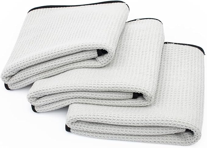 The Rag Company - The Big One - Waffle-Weave Microfiber Drying Towel; Super Absorbent for Car Washes, Detailing, and More; Buttersoft Suede Edges; Scratch-Free, 450GSM, 25in x 40in, Grey (Pack of 2)