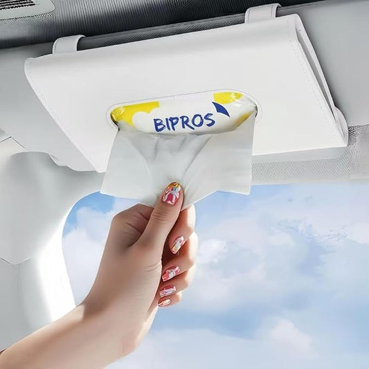 Car Tissue Holder for Visor with Lotion Facial Tissues White | for Allergy Season & Sensitive Skin,Slim Visor Tissue Holder,Easy-Access Car Napkin Holder for Parents,Commuters & Road Trips