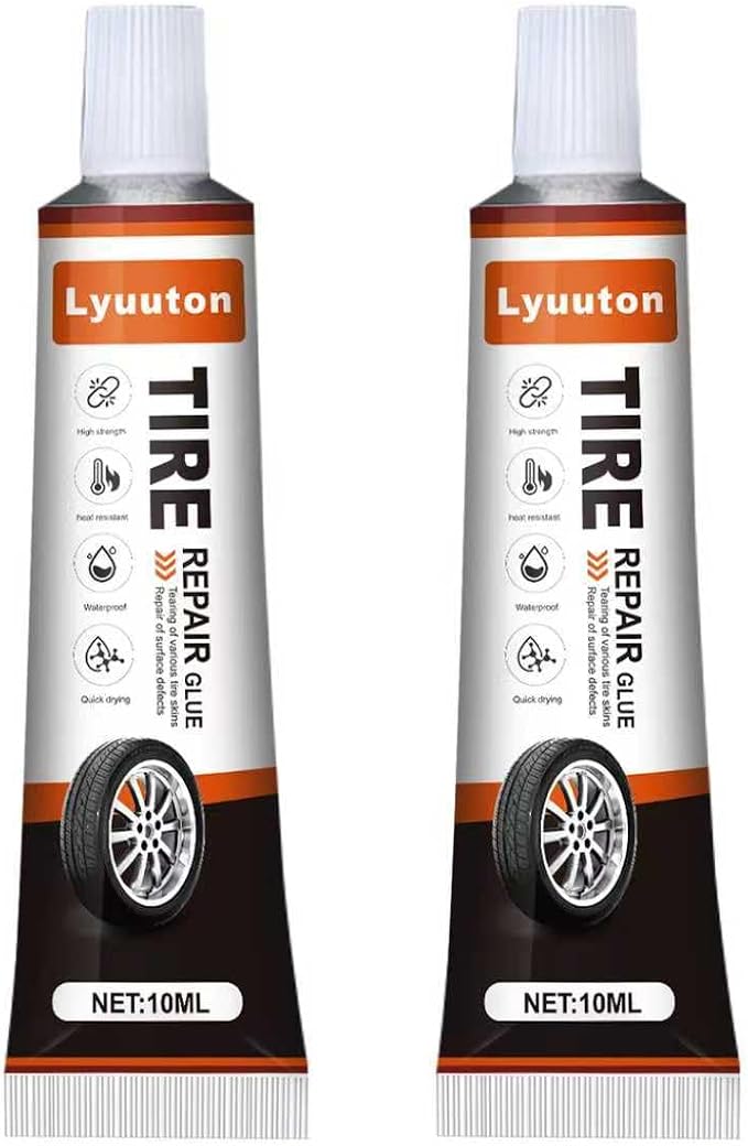 Tire Repair Kit with Tire Glue & Rubber Cement - Heavy Duty Tire Repair Glue for Car, Truck, Motorcycle - Fix a Flat Tire Sealant & Puncture Plug Kit - Durable Tire adhesive Sidewall Repair 2pcs