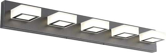 Ralbay Modern Black Bathroom Lighting Fixtures 5 Lights Adjustable Acrylic Vanity Lights Fixtures Modern LED Matte Black Bathroom Vanity Lights Over Mirror(Natural White Light)