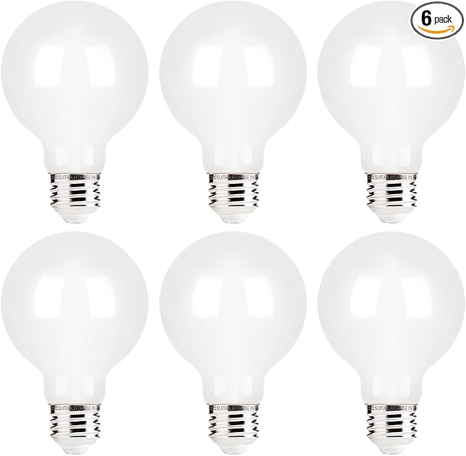 FLSNT G25 LED Globe Bulb, 60W Equivalent 550 Lumens, White Glass 5000K Daylight, Dimmable, E26 Base, CRI90+, for Bathroom Vanity & Mirror Lighting, UL Listed, 6 Pack