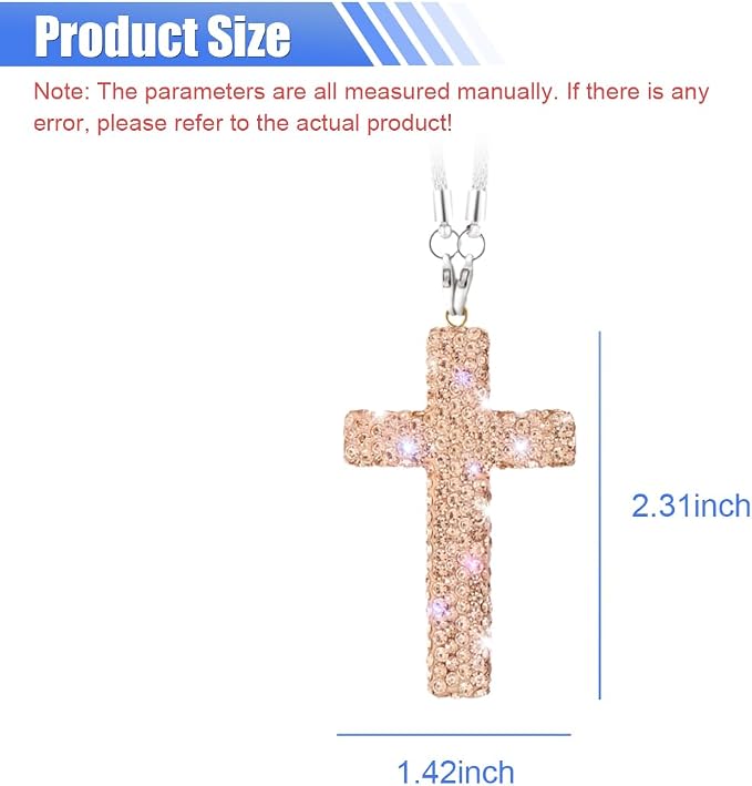 ZIMISI Bling Cross Car Hanging Ornament, Crystal Rhinestone Car Rearview Mirror Pendant for Women, Diamond Rear View Mirror Charm Present, Universal Vehicle Interior Decoration Accessory (Champagne)