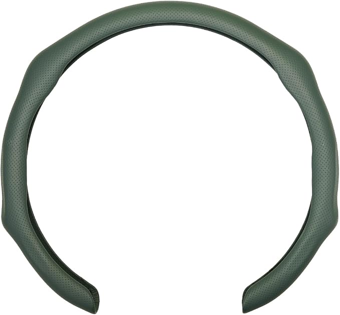Nappa Leather Car Steering Wheel Cover Non Slip Vehicle Steering Wheel Cover Trim Protector Quick Install Comfy Automotive Interior Decor Universal fit 14½ to 15 inches Car Pickup SUV, Green