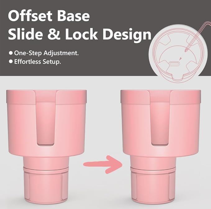 Seven Sparta 2 Pack Car Cup Holder Expander with Offset Adjustable Base, Compatible with Hydro Flasks 32/40 Ounce, Compatible with Yeti Ramblers 20/26/30 Ounce, Other Bottles in 3.4"-3.8" (Pink)