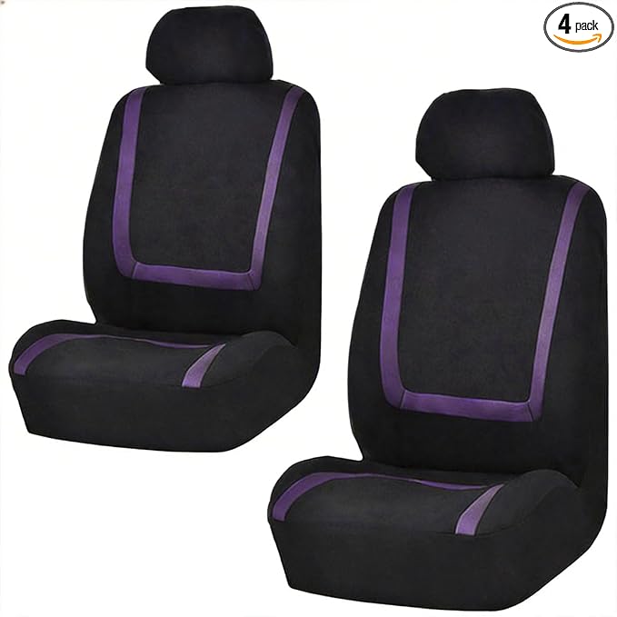 LAINLOY 2 Pack Car Seat Covers, Breathable Seat Protectors, Anti-Slip Driver Seat Cover, Comfortable Front Seat Cover Set Universal Fit for Truck, SUV, Sedan, Airbag Compatible (Black&Purple)