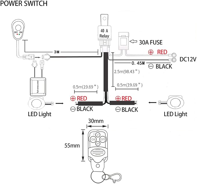 LED Work Lights Bar Remote Wiring Harness Kit 12V 40A LED Lights Remote Wiring Harness Switch Relay 14AWG Core Cable Harness 2 Leads fit for Car Fog Lights Work Driving Lights Bar