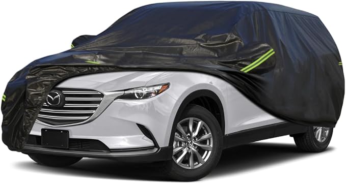 KouKou Waterproof SUV Car Cover Suitable for Mazda CX-9 from 2007 to 2025, 7 Layers Windproof All Weather Waterproof Outdoor Cover Sun Rain UV Dust Snow Protection. Black