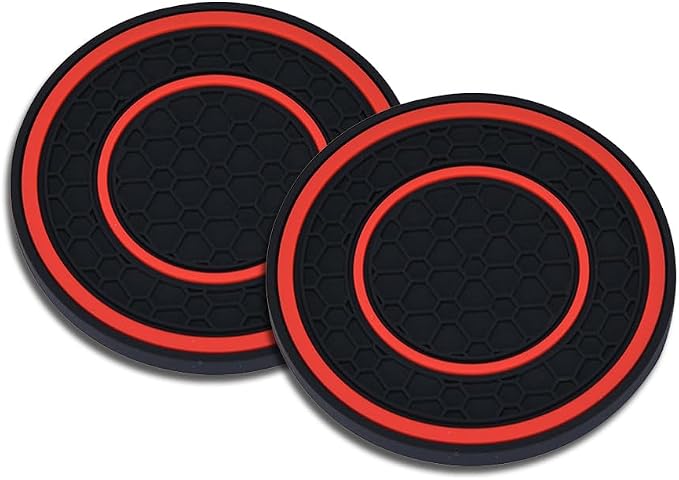 2 Pack Car Coasters for Cup Holder, 2.75 Inch Universal Auto Waterproof Coasters Silicon Insulation Cup Mats,No-Slip Anti Dust Insert Coaster for Woman Man, Suit for Vehicle Interior (2, Red)