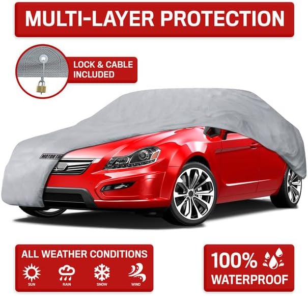Motor Trend Breathable Lightweight Car Cover, Anti-Moisture Build-Up Water-Resistant Scratch-Resistant Travel-Friendly, Universal Fit for Cars SUVs Trucks Vans All-Weather Outdoor/Indoor, (M) 170" L
