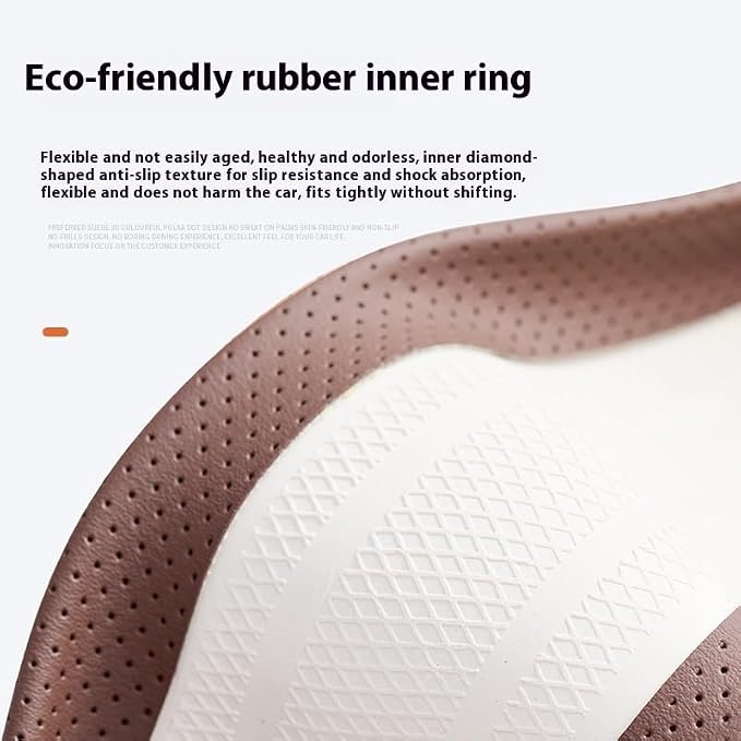 Ultra-Thin Napa Leather Steering Wheel Cover, 15 Inch | Universal fit for most cars and SUVs; two-tone breathable non-bulky cover with 3D anti-slip diamond grip