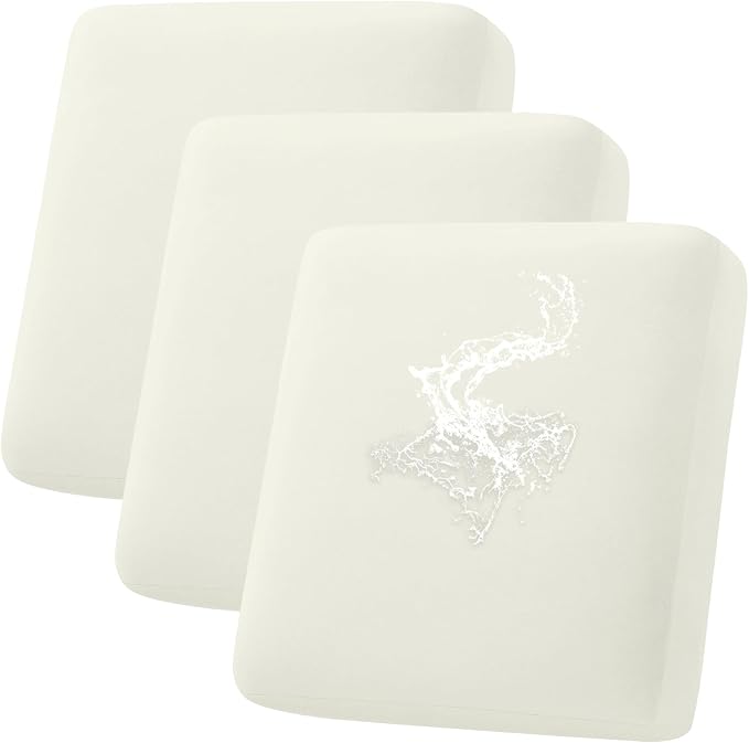 hyha Waterproof Couch Cushion Covers, Stretch Sofa Couch Seat Slipcover for Dog Washable, Non-Slip Waterproof Outdoor Cushion Covers for Patio Furniture Replacement (3 Pieces, Beige)