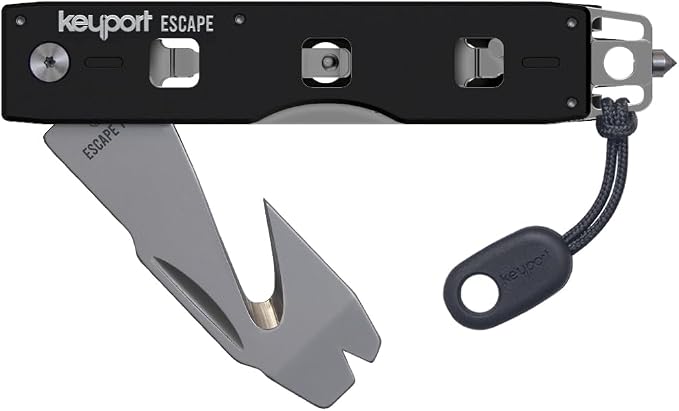 Keyport Car Rescue Tool - Tungsten-Carbide Window Breaker & Seatbelt Cutter | Solid Tip - No Spring To Fail | Shatters Side Glass | Rescue-Grade | Pry Bar | Pocket Clip | Paracord Pull | Customizable