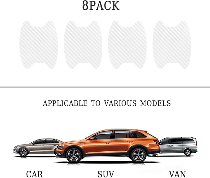 8PCS Car Door Handle Sticker, Carbon Fiber Anti-Scratches Car Door Cup Protector, Non-Marking Auto Door Handle Protective Film, Self-Adhesive Door Side Paint Protector for All Cars (White/8PCS)