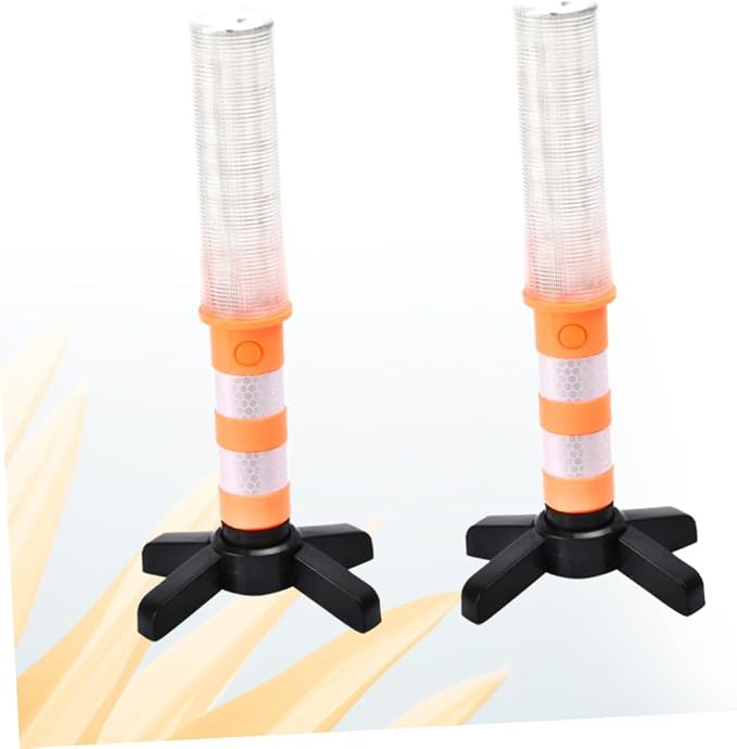 2Pc LED Safety Beacon Portable Emergency Roadside Flares with Visibility Durable Design for Traffic and for Camping and Hiking Orange